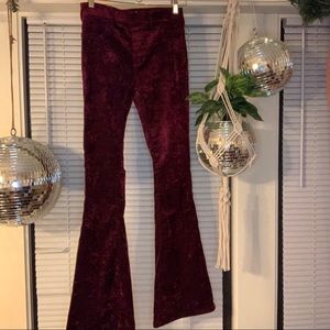 high-waist red velvet flare pants